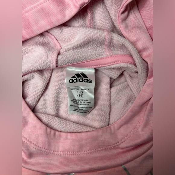 adidas Girls Large Light Pink Hoodie Sweatshirt Pullover Kangaroo Pocket Logo - Picture 6 of 7